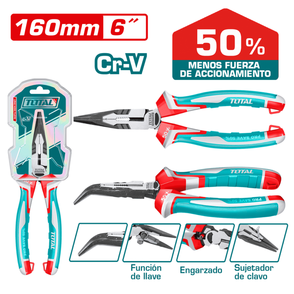 PINZA DE FUERZA PUNTA LARGA CURVA 6» 160MM CR-V / TPR MEJ: 50% INDUSTRIAL – THT241608S