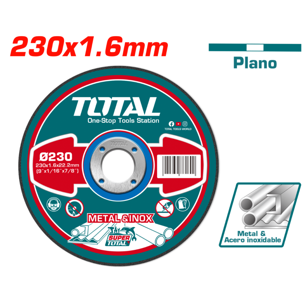 SET DISCO ABRASIVO/CORTE P/METAL 230 X 1.6 X 22.2MM PLANO X25PCS IND – TAC21623025