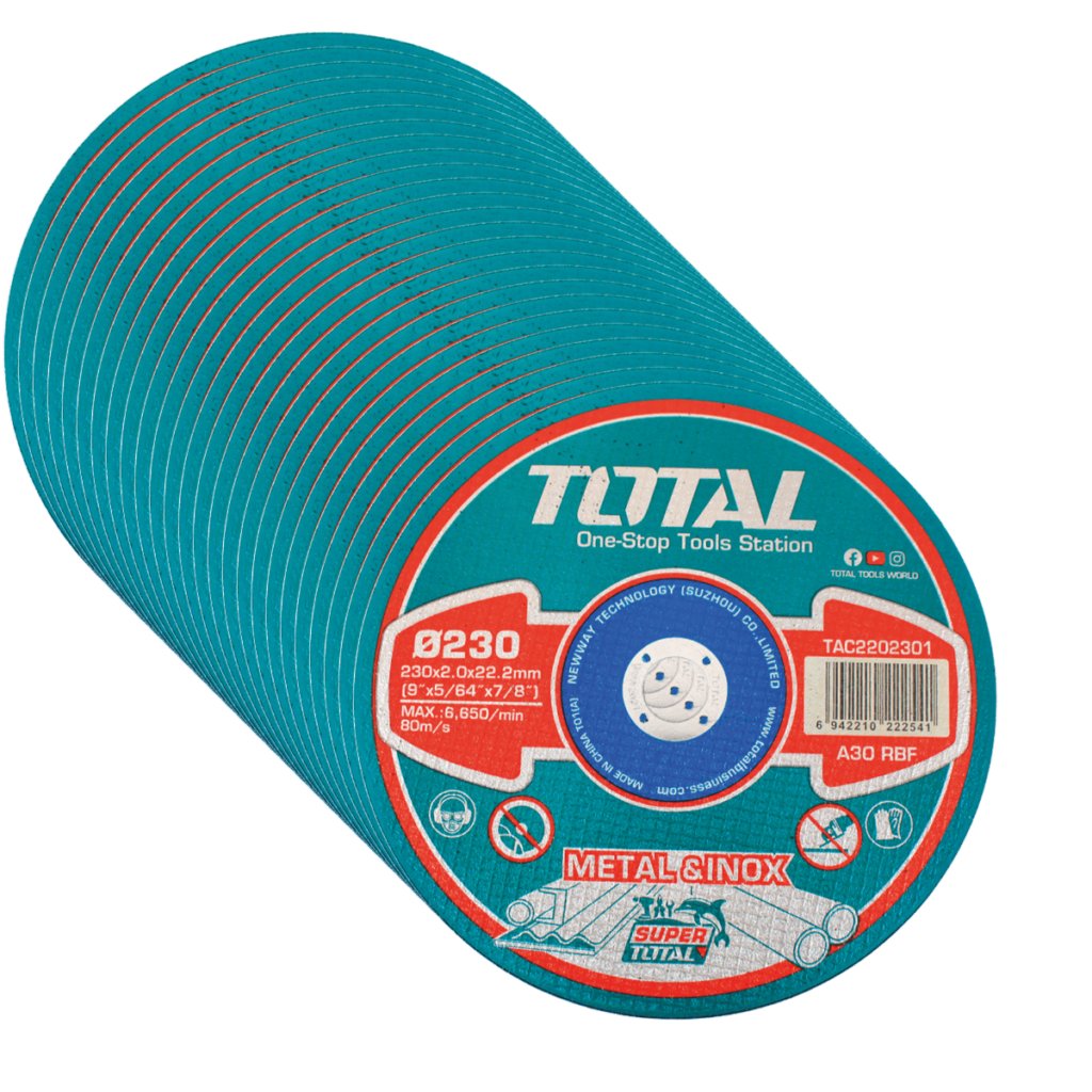 SET DISCO ABRASIVO/CORTE P/METAL 230 X 2 X 22.2MM PLANO X25PCS IND – TAC22023025