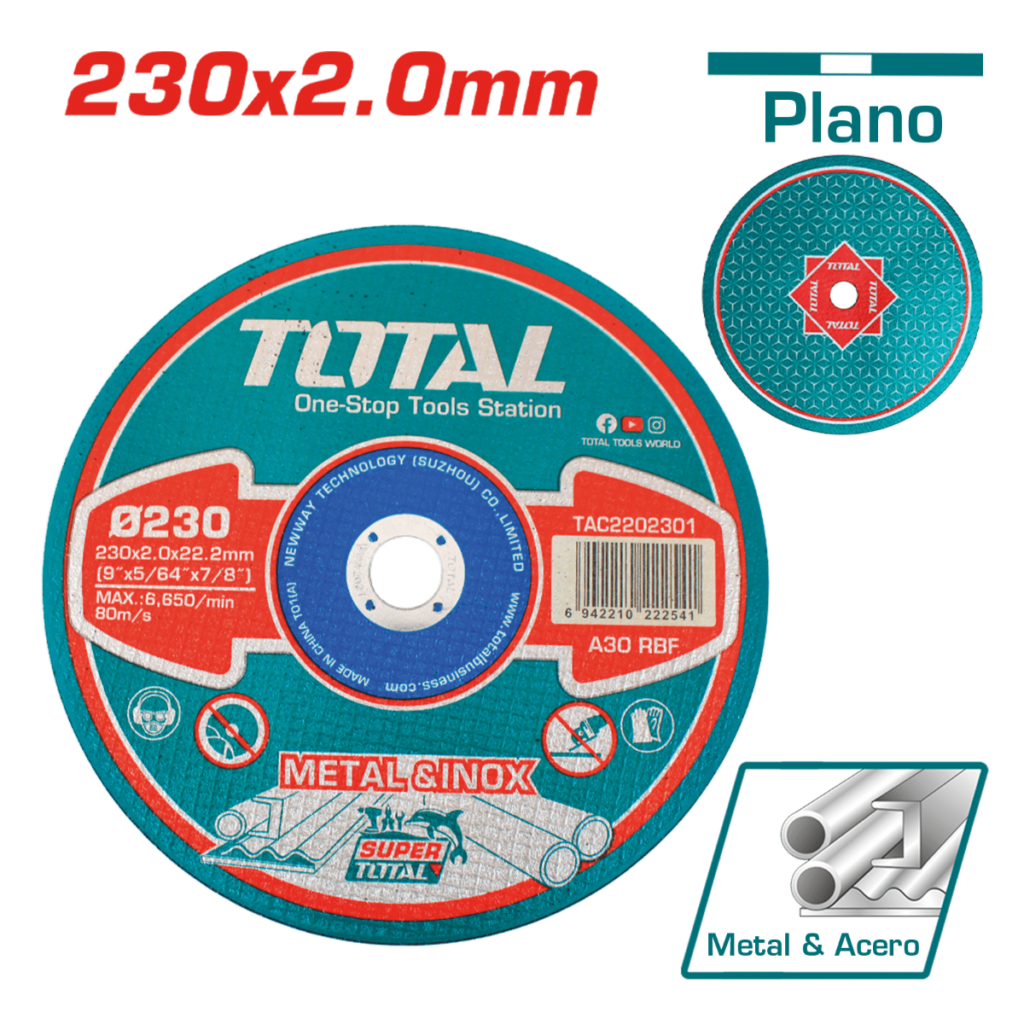 SET DISCO ABRASIVO/CORTE P/METAL 230 X 2 X 22.2MM PLANO X25PCS IND – TAC22023025