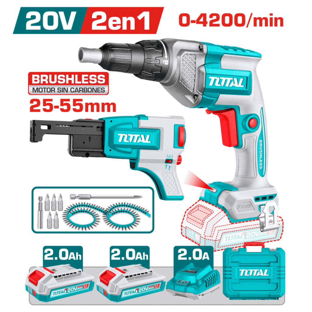 SET (2EN1) ATORNILLADOR DRYWALL + ADAPTADOR 25-55MM 2X2.0AH INDUSTRIAL – TDSLI204268