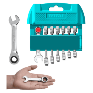 SET LLAVES COMB RATCHET (CORTO) 7PCS CR.V+CR-MO 90T 8-17MM + COLGADOR INDUSTRIAL - THT103RK176