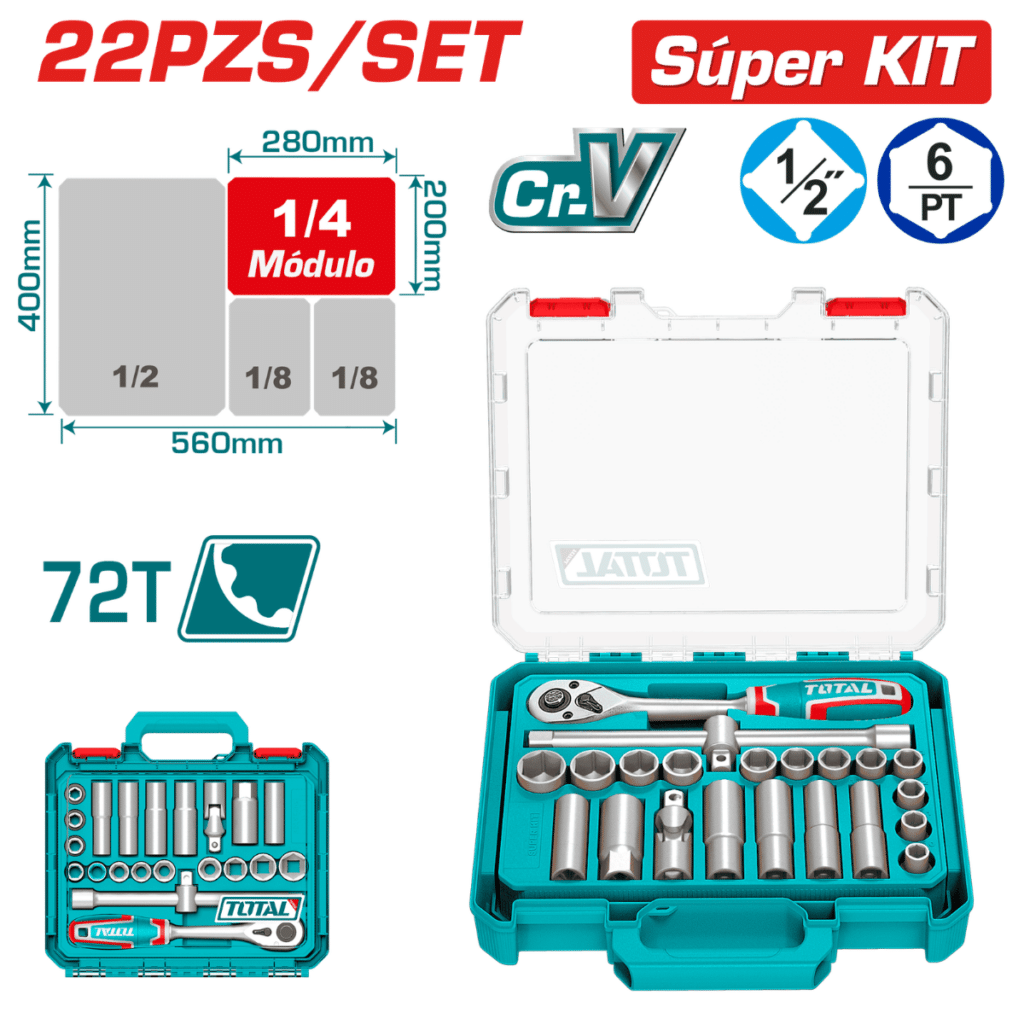 SET RACHET 1/2 + SOCKET 50BV30 22PCS MALETIN MODULAR INDUSTRIAL – THT121226