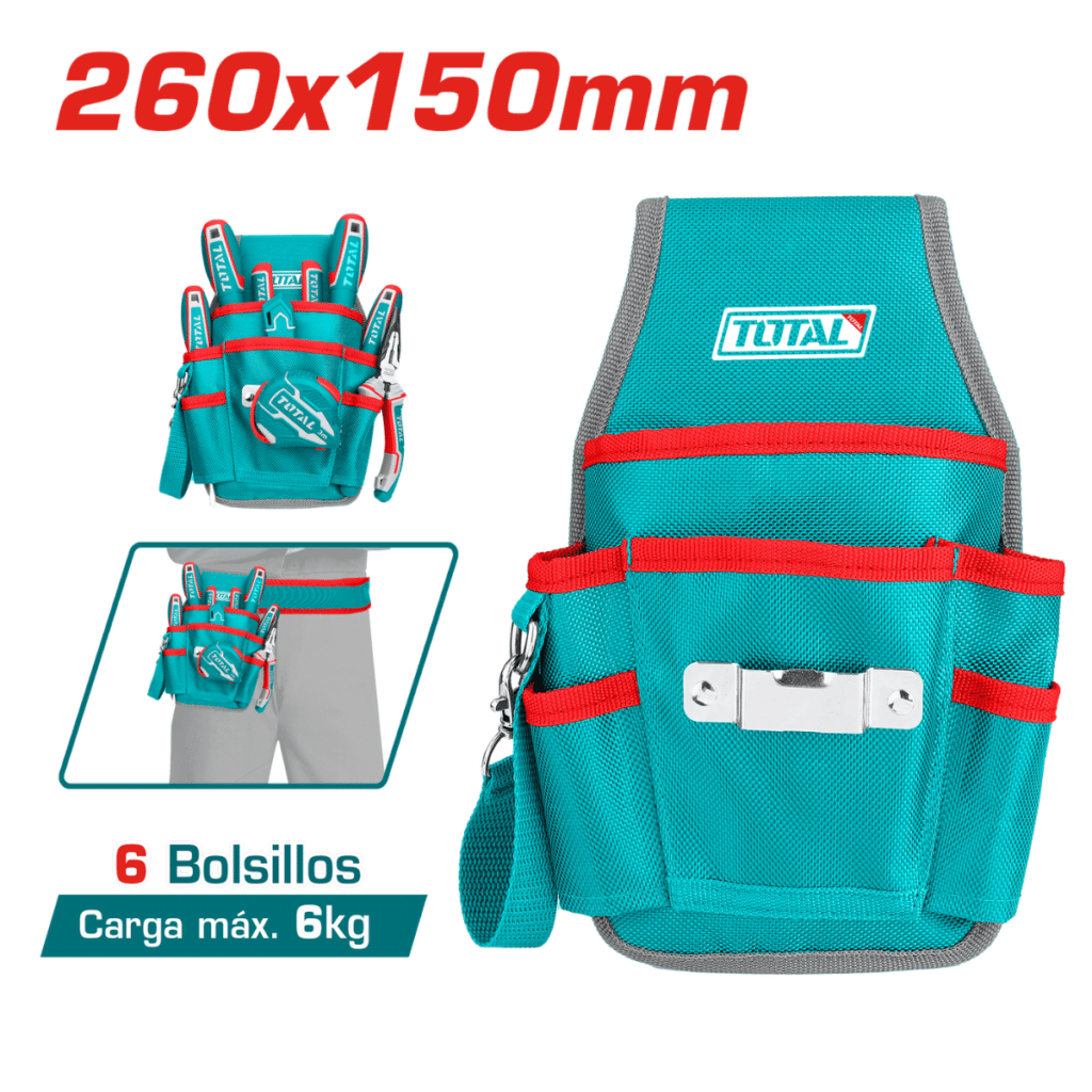 PORTA HERRAMIENTAS 6 BOLSILLOS 6KG 260X150MM 1680D POLIESTER – THT16P40625