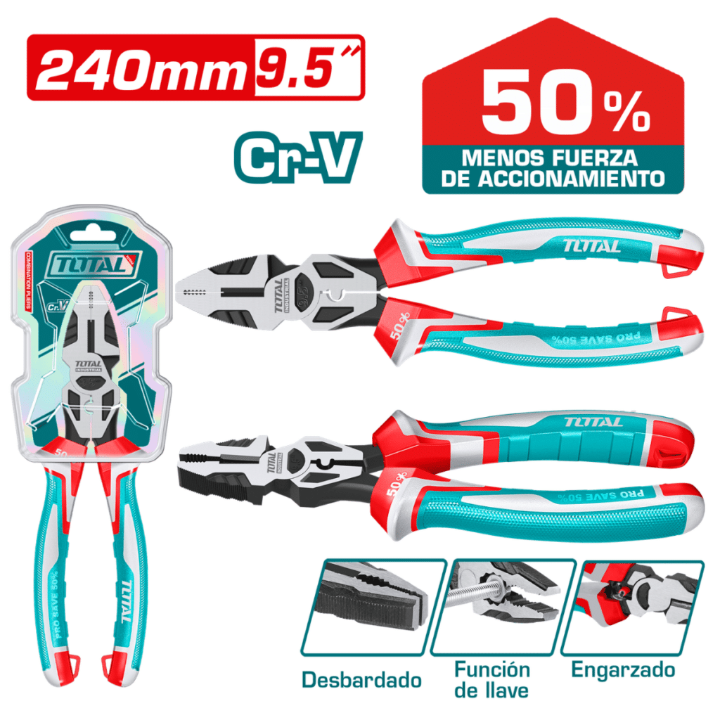 ALICATE DE FUERZA COMBINACIÓN 9.5″/240 MM CR-V, AHORRO DE ESFUERZO 50%, INDUSTRIAL – THT211958S