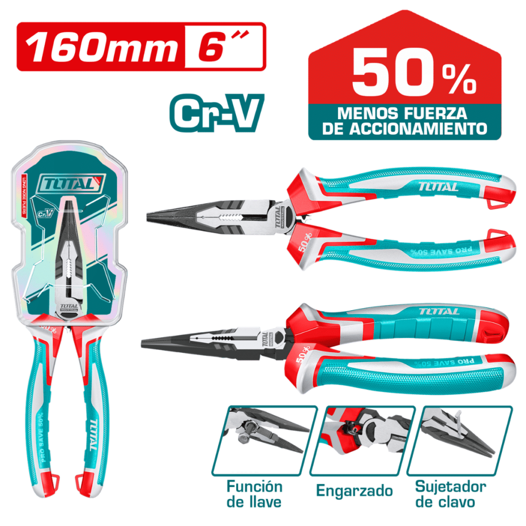 PINZA DE FUERZA PUNTA LARGA 6»/160MM CR-V / TPR MEJ:50% INDUSTRIAL – THT221608S