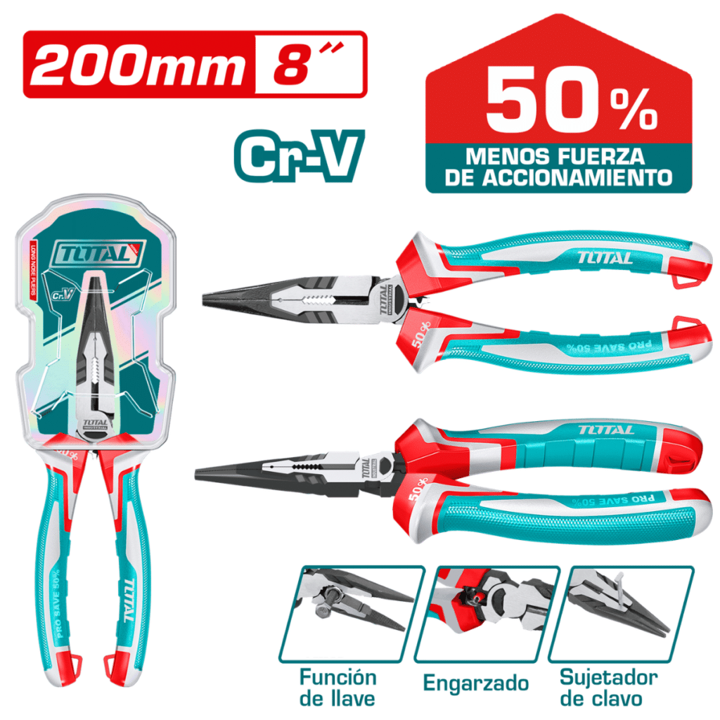 PINZA DE FUERZA PUNTA LARGA 8»/200MM CR-V / TPR MEJ:50% INDUSTRIAL – THT221808S