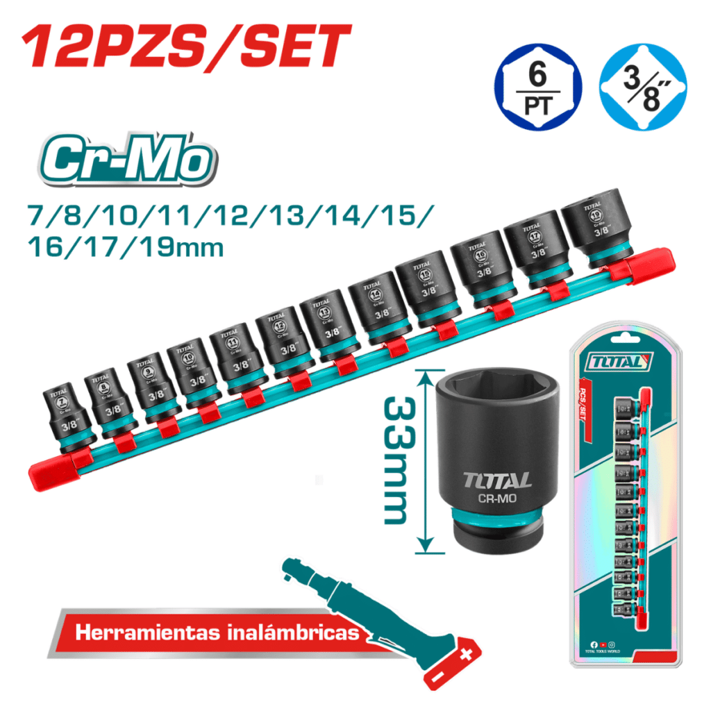 SET DE SOCKETS IMPACTO 12PCS CR-MO 6/PT 3/8PULG BLISTER INDUSTRIAL – THTISD38128