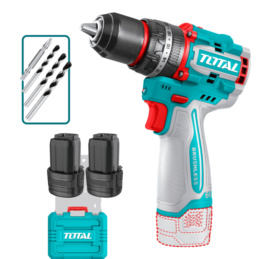 TALADRO PERCUTOR 16V 66NM 13MM USB-C 2X2.0AH +ACC +MALETIN INDUSTRIAL – TIDLI16665