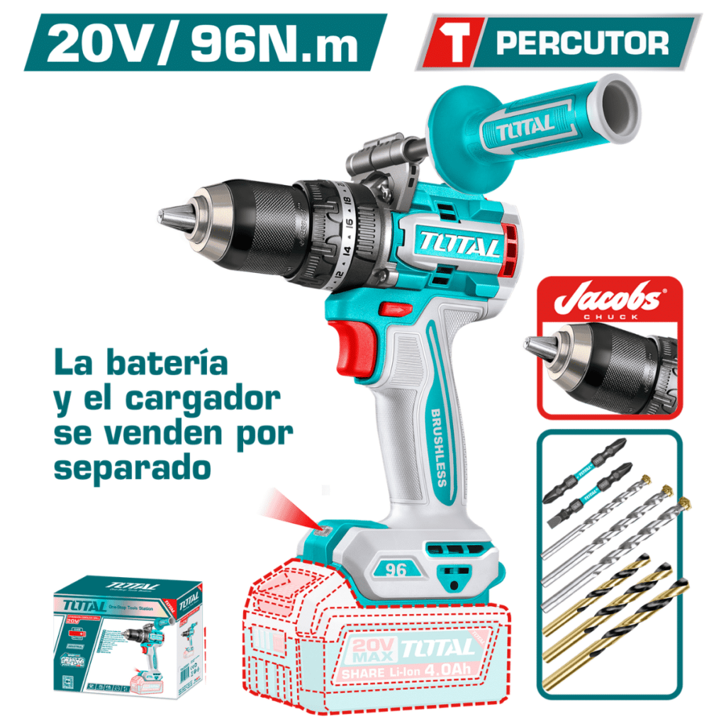 TALADRO PERC 20V 96NM 13MM BL C:JACOBS +ACC INDUSTRIAL – TIDLI209687