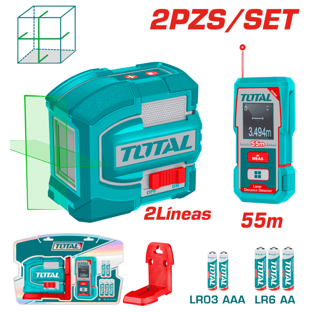 SET NIVEL LASER + MED. DISTANCIA 55M + ACC Y BATERIAS INDUSTRIAL – TLL260403