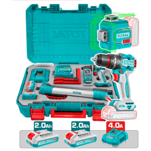 SET (4EN1) TALADRO PERC 76NM + NIVEL LASER + TRIP + MEDIDOR LASER INDUSTRIAL 2X2.0AH - TLL260467