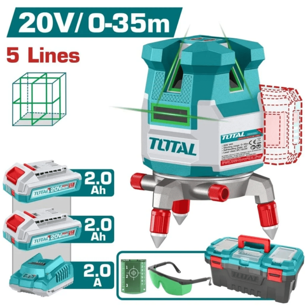 NIVEL LASER 0-35M 5L PREC: 1.5MM/7M 2X2.0AH (VERDE) + ACC MALETIN INDUSTRIAL – TLL3053085