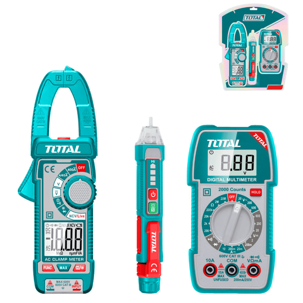 SET AMPERIMETRO + MUTIMETRO + DETECTOR DE VOLTAJE CAT III 600V – TMT23069