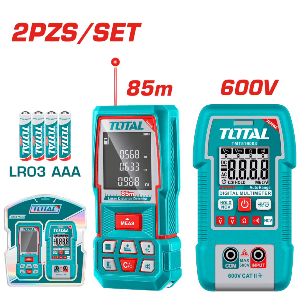 SET (2 EN 1) MEDIDOR LÁSER DE DISTANCIA 85 M + MULTÍMETRO DIGITAL 600 V INDUSTRIAL – TMT260523
