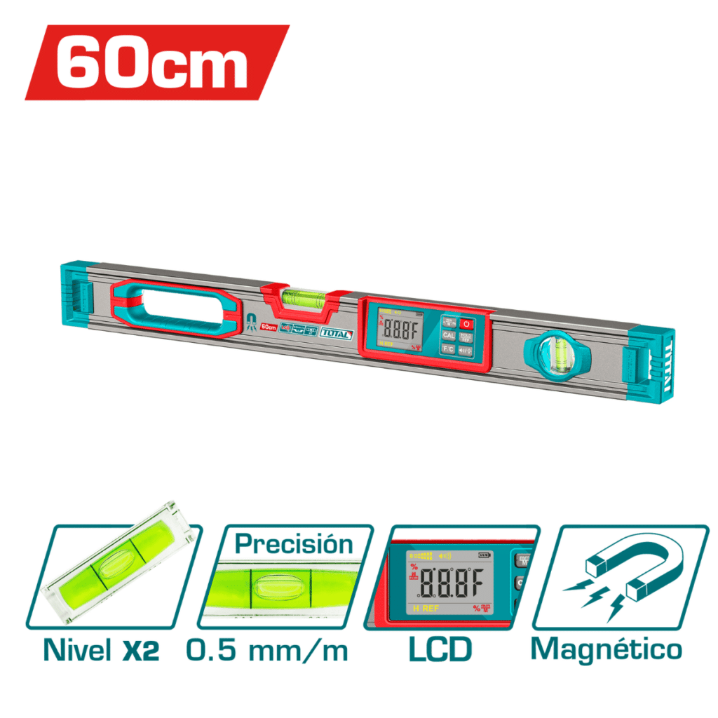 NIVEL BURBUJA DIGITAL LCD 60CM B:2 ALUMINIO PRES:0.5MM MAGNETICO IND. – TMT9606D