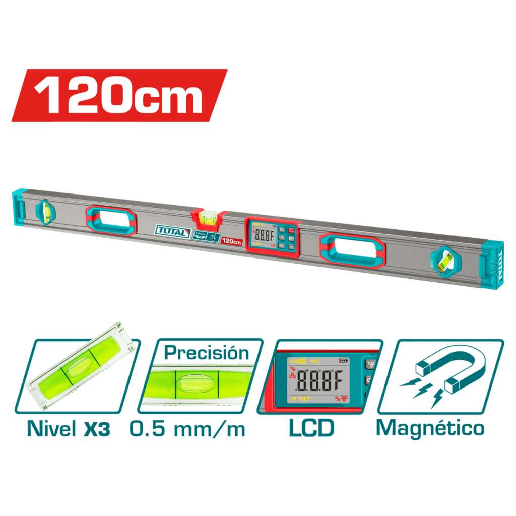 NIVEL BURBUJA DIGITAL LCD 120CM B:2 ALUMINIO PRES:0.5MM MAGNETICO IND – TMT9612D