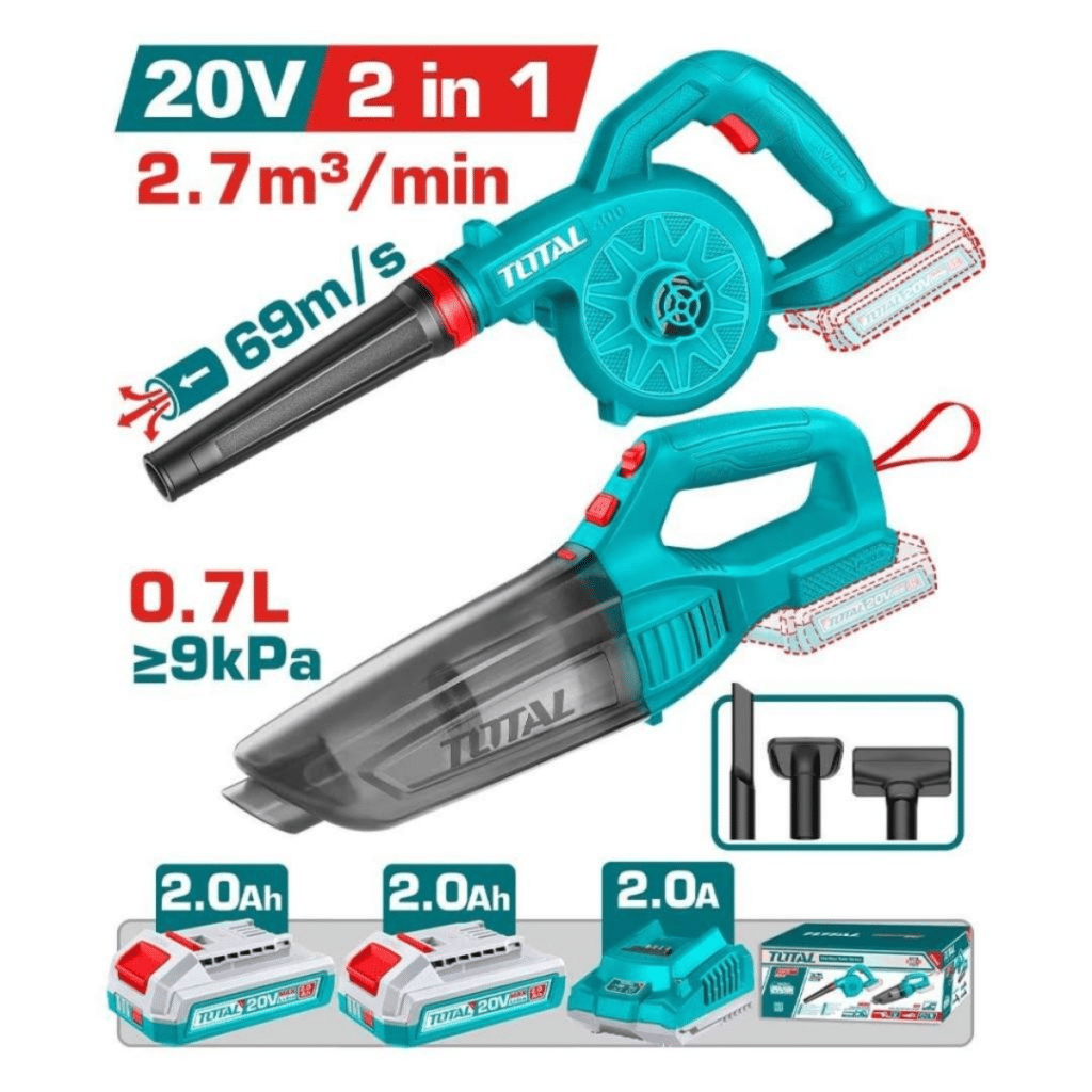 COMBO 2 EN 1 20V ASPIRADORA 2.7M3/MIN + ASPIRADORA 0.7L 2X2.0AH + ACC – TOSLI240999