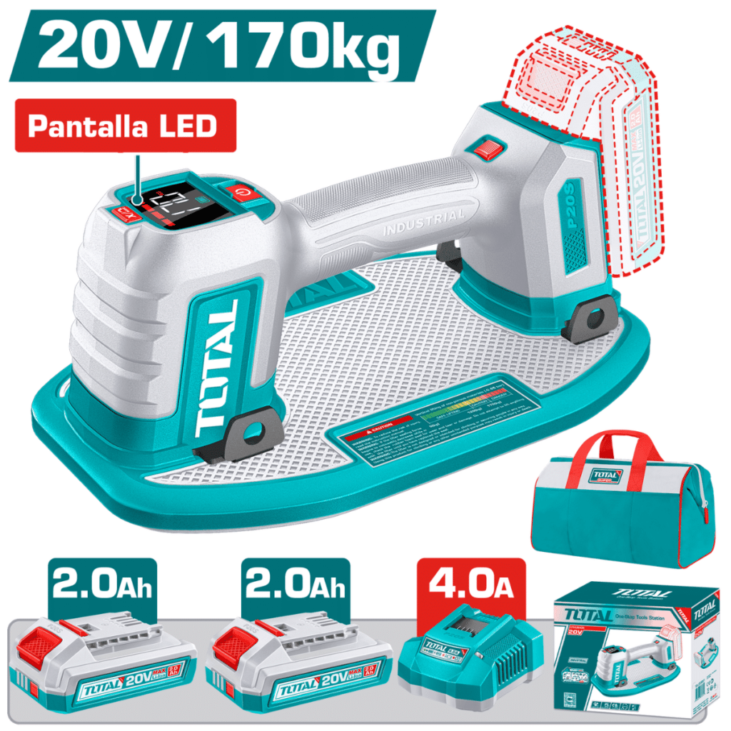 ELEVADOR DE SUCCIÓN 20V MAX HOR:170KG MAX VER: 60KG LED 2X2.0AH + MALETIN INDUSTRIAL – TSCLI20305